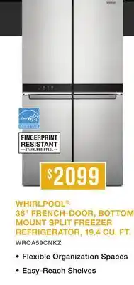 TA Appliances & Barbecues WHIRLPOOL 36 FRENCH-DOOR, BOTTOM MOUNT SPLIT FREEZER REFRIGERATOR, 19.4 CU. FT offer