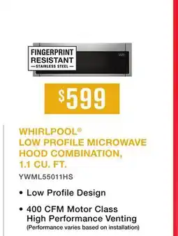 TA Appliances & Barbecues WHIRLPOOL LOW PROFILE MICROWAVE HOOD COMBINATION, 1.1 CU. FT offer