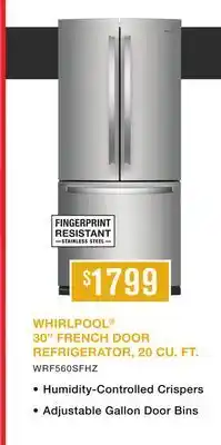 TA Appliances & Barbecues WHIRLPOOL 30 FRENCH DOOR REFRIGERATOR, 20 CU. FT offer