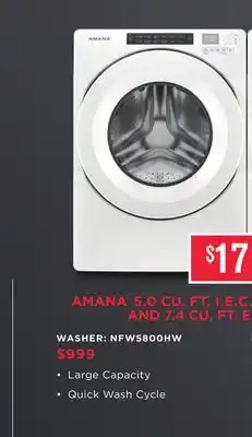 TA Appliances & Barbecues AMANA 5.0 CU. FT. I.E.C FRONT LOAD WASHER offer