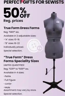 Fabricland True Form Dress Forms offer