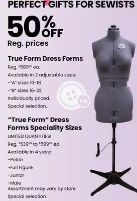 Fabricland True Form Dress Forms offer