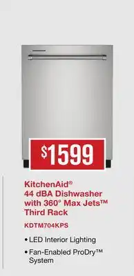 TA Appliances & Barbecues KitchenAid 44 dBA Dishwasher with 360° Max Jets Third Rack offer