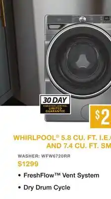 TA Appliances & Barbecues WHIRLPOOL 5.8 CU. FT. I.E.C. SMART FRONT LOAD WASHER offer