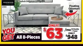 Surplus Furniture 8PC Package: Lagoon Ash 2Pc Sofa & Ottoman offer