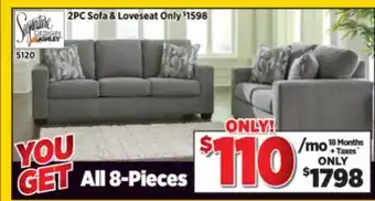 Surplus Furniture 8PC Package: Deltona Graphite Sofa & Loveseat offer