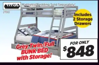 Surplus Furniture Grey Twin/Full Bunk Bed w/ Storage Drawers offer