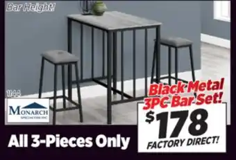 Surplus Furniture Grey/Black Metal 3PC Bar Set offer