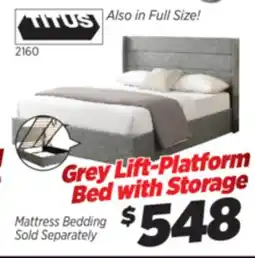 Surplus Furniture Grey Lift Platform Queen Bed w/ Storage offer