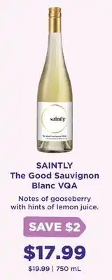 Wine Rack SAINTLY The Good Sauvignon Blanc VQA offer