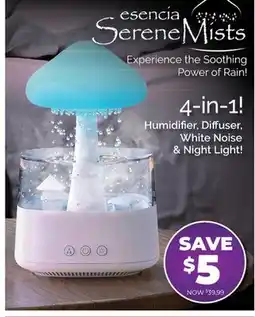 Showcase Esencia SereneMists: (800mL) 4-in-1 Rain Cloud Humidifier offer