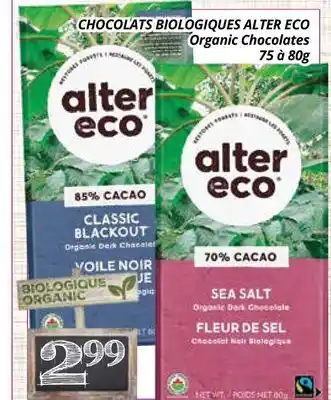 Supermarché PA CHOCOLATS BIOLOGIQUES ALTER ECO | Organic Chocolates offer