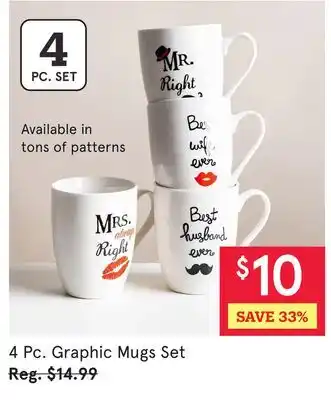 Kitchen Stuff Plus 4 Pc. Graphic Mugs Set offer