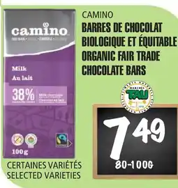 Marches Tau BARRES DE CHOCOLAT BIOLOGIQUE ET ÉQUITABLE CAMINO offer