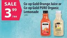 Co-op Co-op Gold Orange Juice or Co-op Gold PURE Organic Lemonade offer