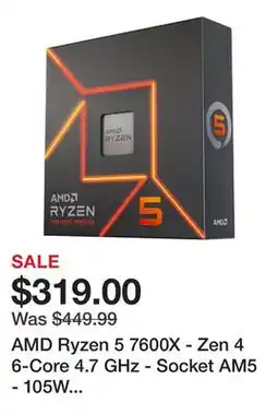 Newegg AMD Ryzen 5 7600X - Zen 4 6-Core 4.7 GHz - Socket AM5 - 105W Desktop Processor (100-100000593WOF) offer