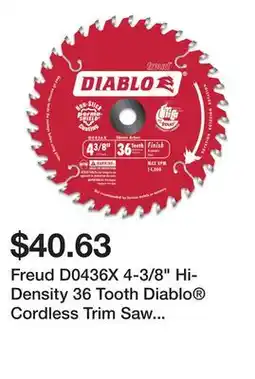 Newegg Freud D0436X 4-3/8 Hi-Density 36 Tooth Diablo Cordless Trim Saw Blade offer