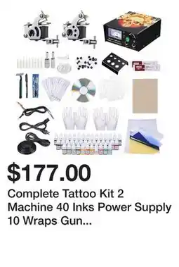 Newegg Complete Tattoo Kit 2 Machine 40 Inks Power Supply 10 Wraps Gun Needle Grip Tip offer