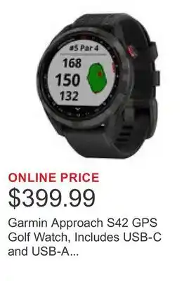 Costco Garmin Approach S42 GPS Golf Watch, Includes USB-C and USB-A Charging Cables offer