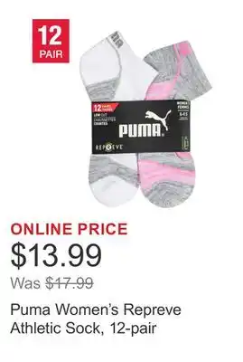 Costco Puma Women's Repreve Athletic Sock, 12-pair offer