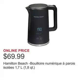 Costco Hamilton Beach -Bouilloire numérique à parois isolées 1,7 L (1,8 qt.) offer