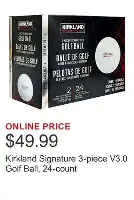 Costco Kirkland Signature 3-piece V3.0 Golf Ball, 24-count offer