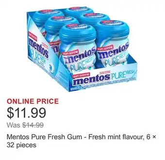 Costco Mentos Pure Fresh Gum - Fresh mint flavour, 6 × 32 pieces offer