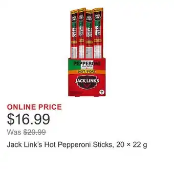 Costco Jack Link's Hot Pepperoni Sticks, 20 × 22 g offer