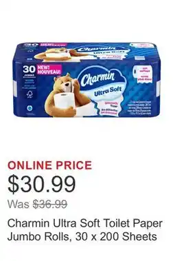 Costco Charmin Ultra Soft Toilet Paper Jumbo Rolls, 30 x 200 Sheets offer