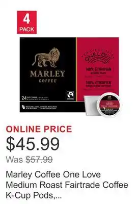 Costco Marley Coffee One Love Medium Roast Fairtrade Coffee K-Cup Pods, 96-count offer