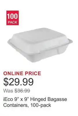 Costco iEco 9 x 9 Hinged Bagasse Containers, 100-pack offer