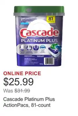 Costco Cascade Platinum Plus ActionPacs, 81-count offer