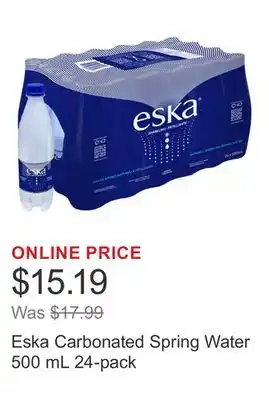 Costco Eska Carbonated Spring Water 500 mL 24-pack offer