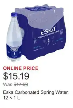 Costco Eska Carbonated Spring Water, 12 × 1 L offer