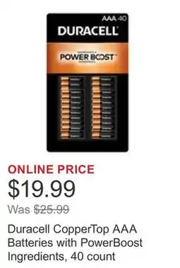 Costco Duracell CopperTop AAA Batteries with PowerBoost Ingredients, 40 count offer