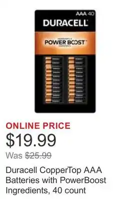 Costco Duracell CopperTop AAA Batteries with PowerBoost Ingredients, 40 count offer