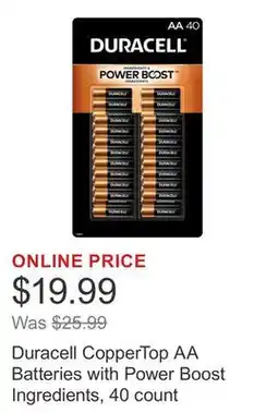 Costco Duracell CopperTop AA Batteries with Power Boost Ingredients, 40 count offer