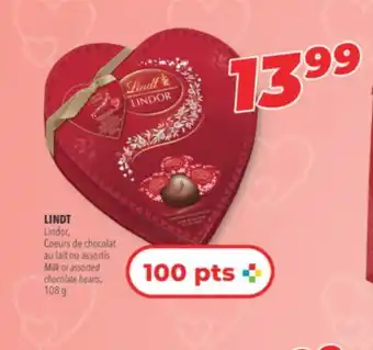 Familiprix LINDT Lindor, Milk or assorted chocolate hearts 108 g offer