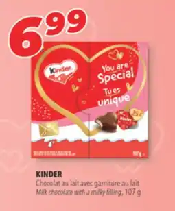 Familiprix KINDER Milk chocolate with a milky filling, 107 g offer