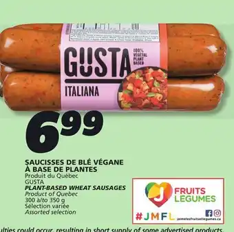 IGA GUSTA PLANT-BASED WHEAT SAUSAGES offer