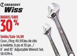 Canadian Tire Crescent 6 and 10 Adjustable Wrench Set offer