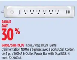 Canadian Tire NOMA 6-Outlet Power Bar with Dual USB offer