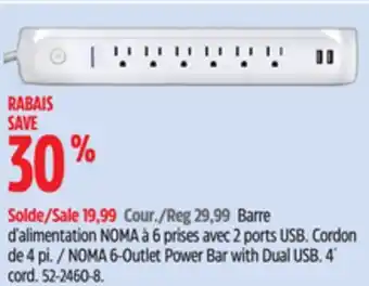 Canadian Tire NOMA 6-Outlet Power Bar with Dual USB offer