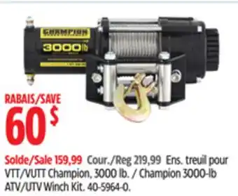 Canadian Tire Champion 3000-lb ATV/UTV Winch Kit offer