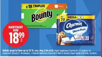 Canadian Tire Charmin Bathroom Tissue 18=72 Rolls or Bounty Paper Towels 6=18 Rolls offer