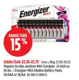 Canadian Tire Energizer MAX Alkaline Battery Packs offer