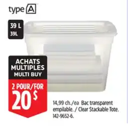 Canadian Tire TYPE A Clear Stackable Tote offer