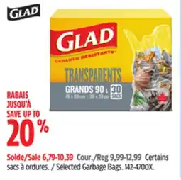 Canadian Tire GLAD Selected Garbage Bags offer