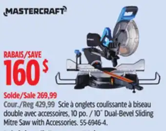 Canadian Tire Mastercraft 10˝ Dual-Bevel Sliding Mitre Saw with Accessories offer