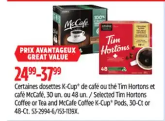 Canadian Tire Selected Tim Hortons Coffee or Tea and McCafe Coffee K-Cup Pods, 30-Ct or 48-Ct offer